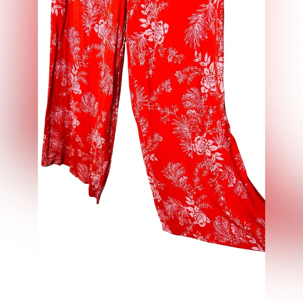 Free People Red Floral Wide Leg Be The One Tropical Pant Boho Tropic Jumpsuit - Picture 11 of 15